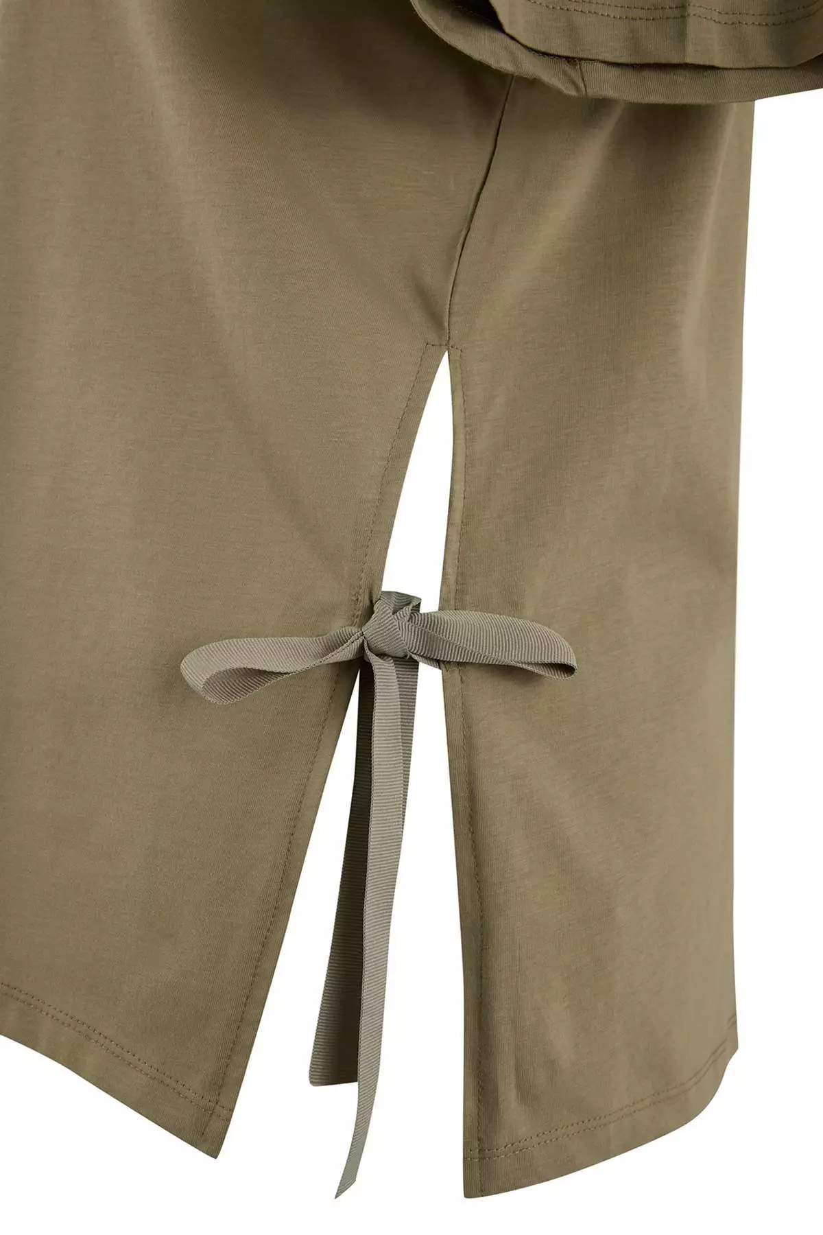 Light Khaki Side Bow Tie Detail Relaxed Fit Plus Size T-Shirt Tbbss25Bf00025