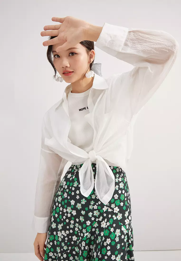 Loose Fit Semi Sheer Button Blouse