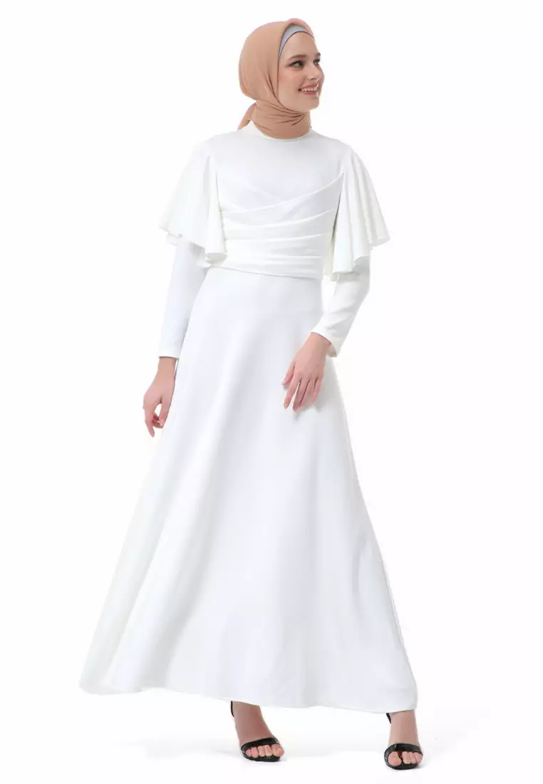 Zeta Dress Fashion Muslimah Wanita Long Sleeve Style Basic Relaxed Fit - Putih