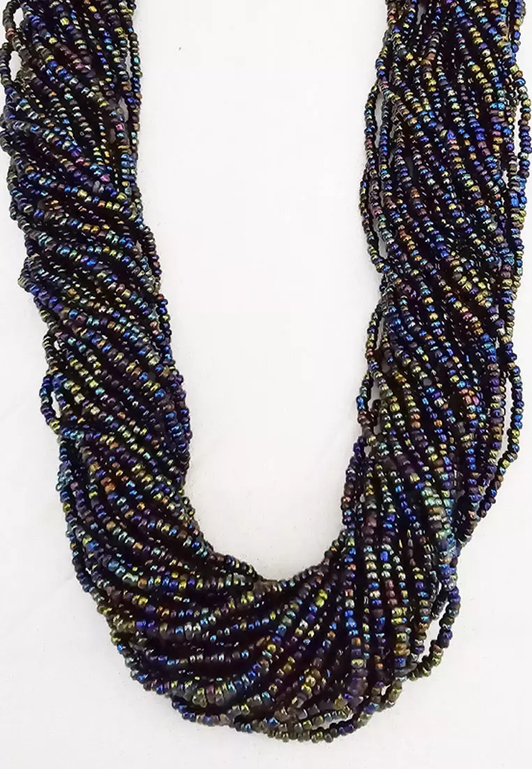 Aksesoris Wanita Beads Multilayer Necklace Kalung Manik Manik  Wanita Peacock Blue & Silver