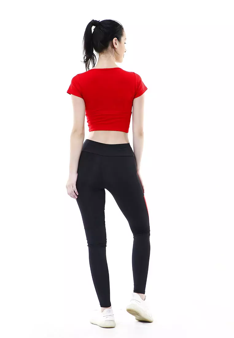 Jovita One Set Atasan Bawahan Baju Senam Aerobik Relaxed Fit - Merah