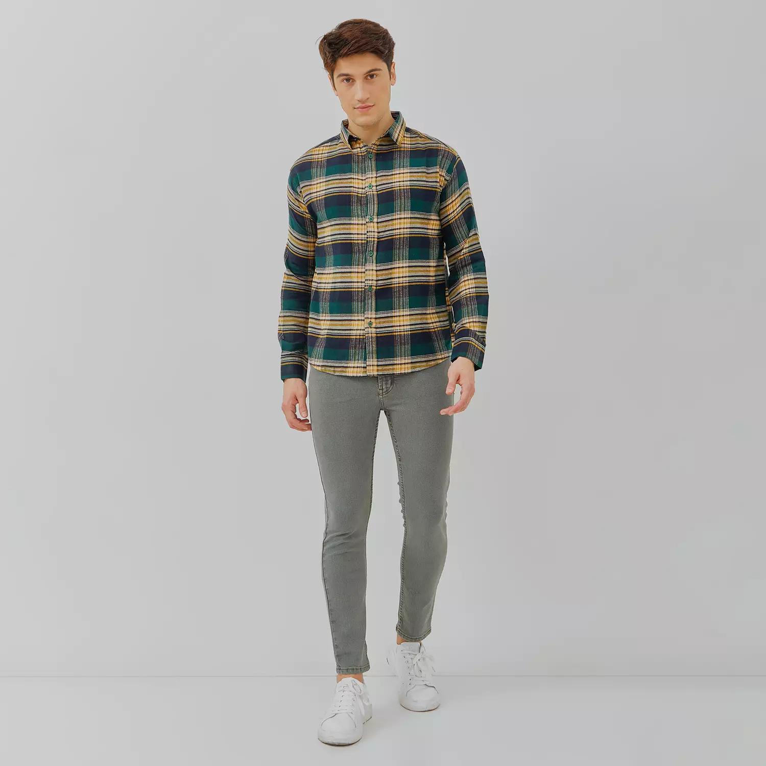 PAULMAY Kemeja Flanel Pria Lengan Panjang Hijau 6712