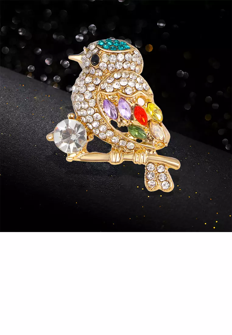 Fashion Brilliant Plated Gold Bird Brooch with Cubic Zirconia
