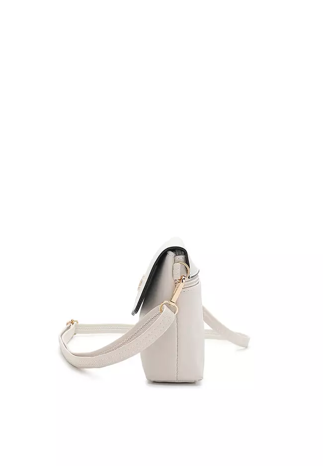 Faux Leather Sling Bag / Crossbody Bag - Beige