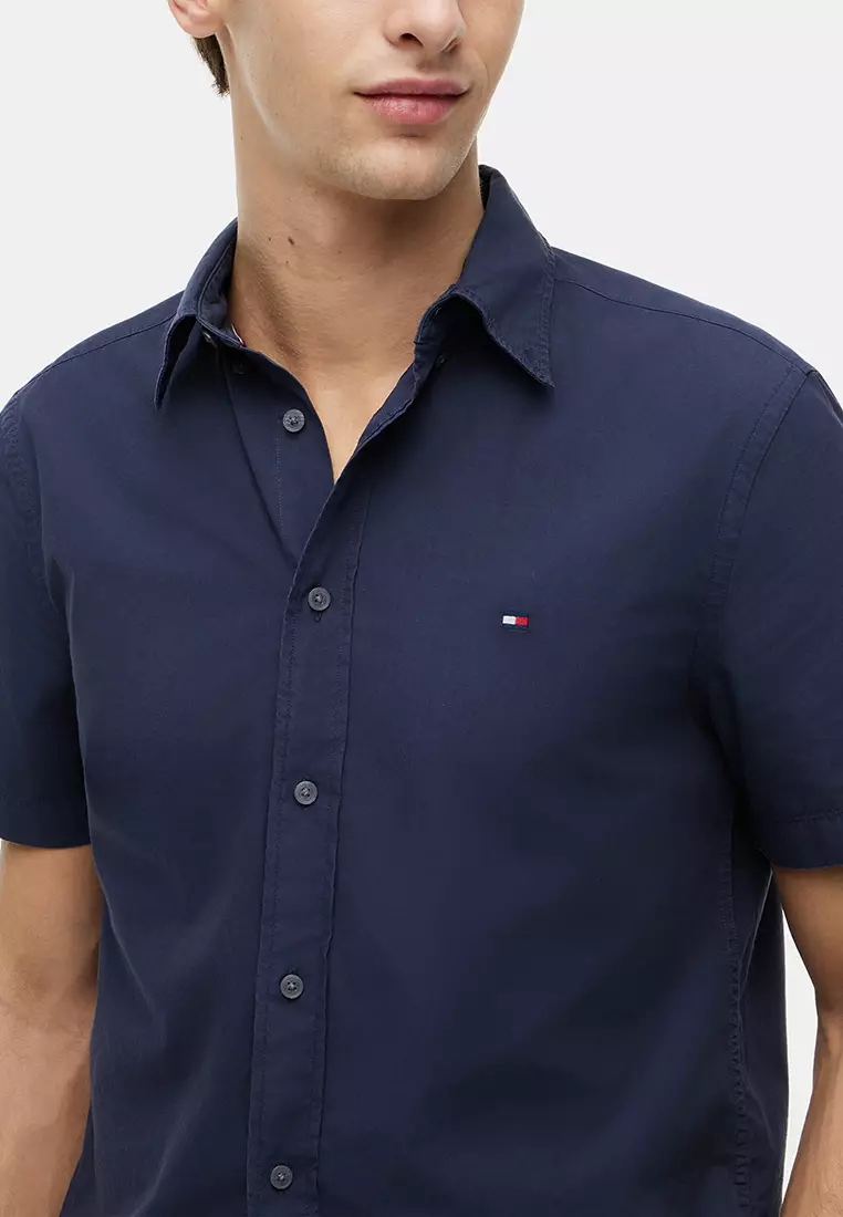 Regular Fit Washed Poplin Short Sleeves Shirt - Th Mainline