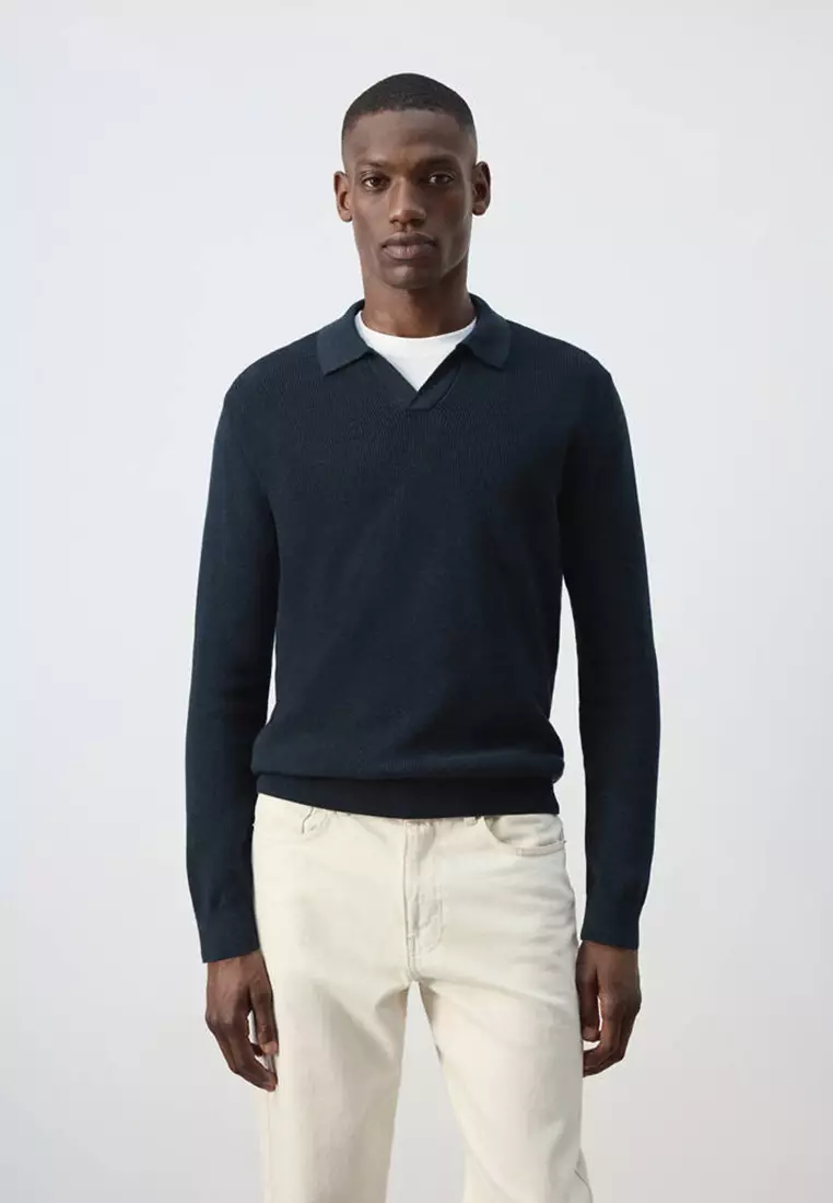 100% Cotton Ribbed Knit Polo Shirt