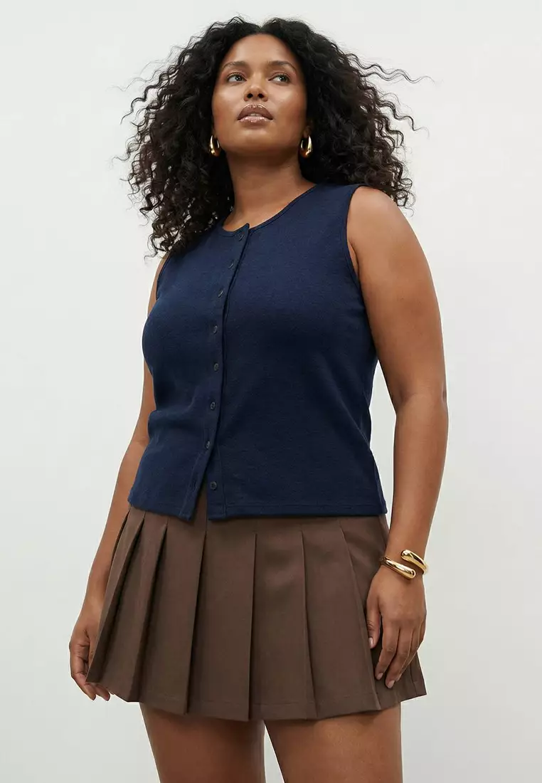 Blue Denim Look Knitted Plus Size Blouse Tbbss26Af00119