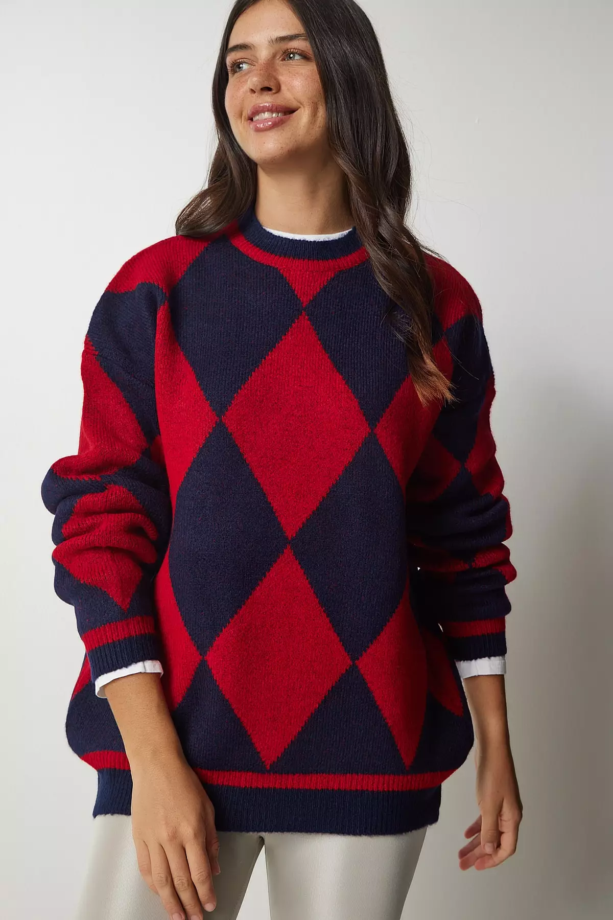 Buy Happiness Istanbul Diamond Pattern Oversized Knitwear Sweater