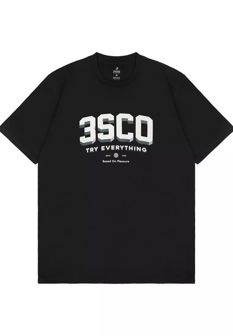 3Second Men's T-Shirt Short Sleeve Regular Fit Cotton Logo Script Pinno OL-C670125