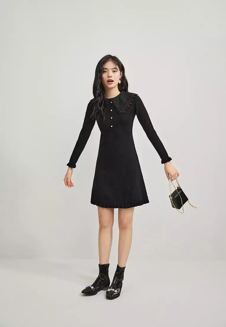 Buy Hopeshow Lace Collar Knitted Mini Dress Online | ZALORA Malaysia