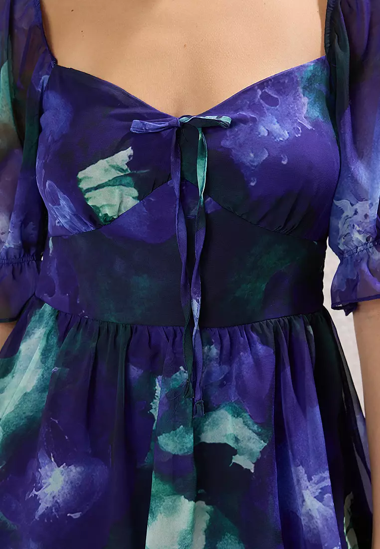 花卉印花迷你梭織連身裙