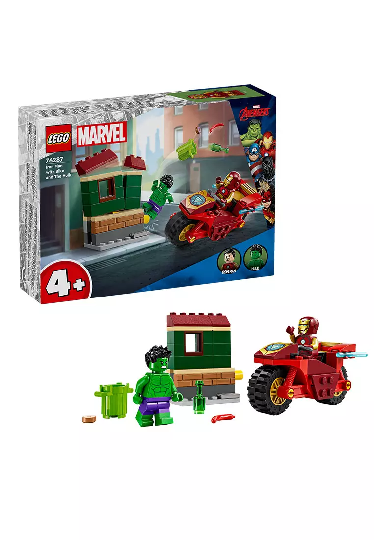 Super Heroes 76287 Iron Man with Bike and The Hulk, Age 4+, Building Blocks, 2024 (68pcs)