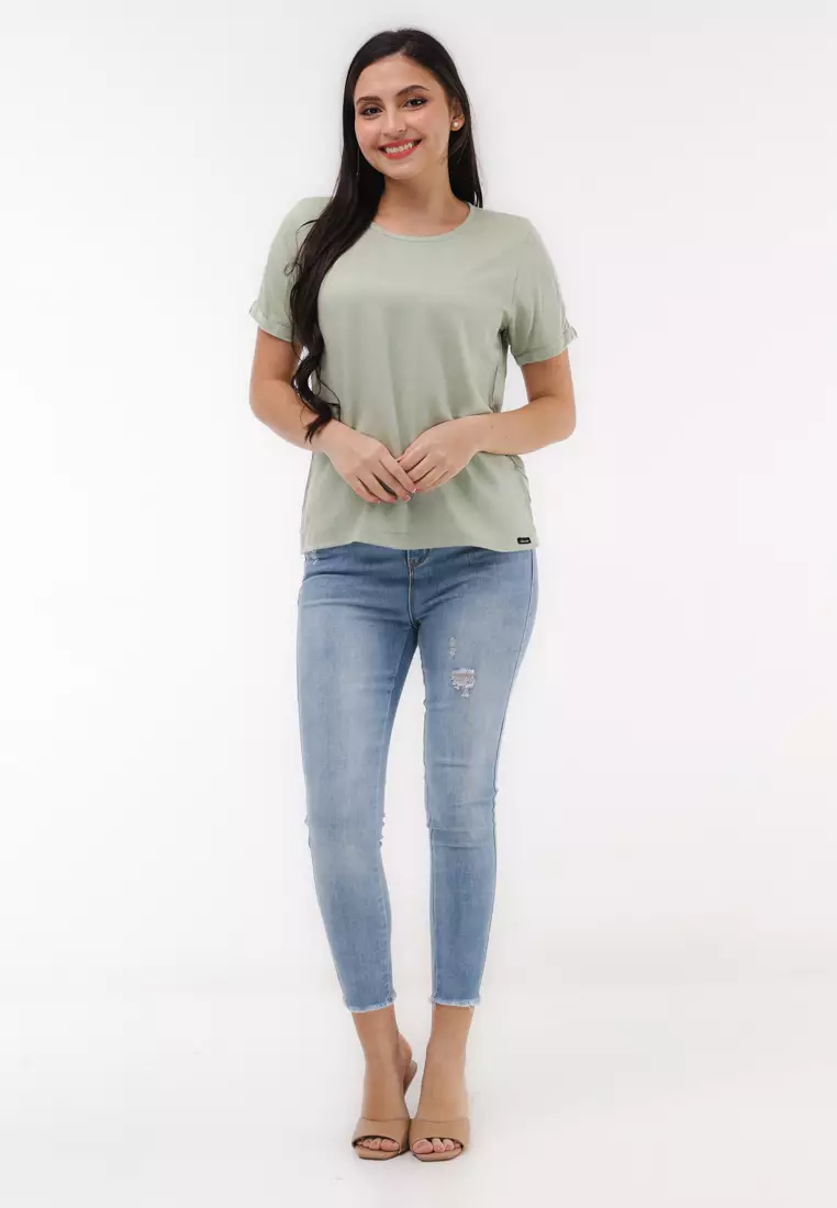 Single Twill Woven Short Sleeves Blouse