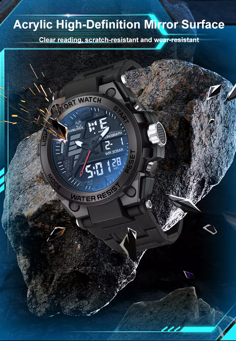 Jam Tangan Pria Analog&Digital Multifungsi Tali Silikon Anti Air Jam Tangan Cowok Allblack