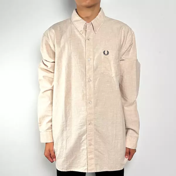 Kemeja FRED PERRY LOGO POCKET BLACK BEIGE LONG SHIRT 100% ORIGINAL