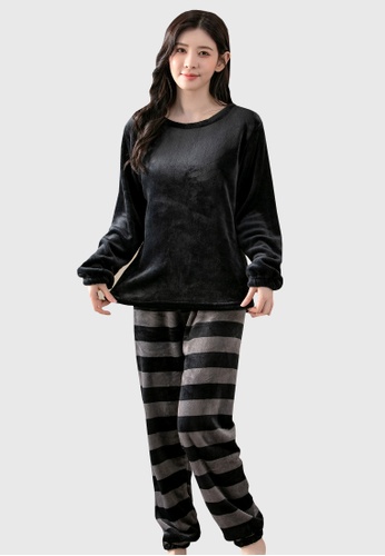 LYCKA black SWW9044a-Lady Two Piece Casual Pajamas Set (Black) F69ECAA85D3096GS_1