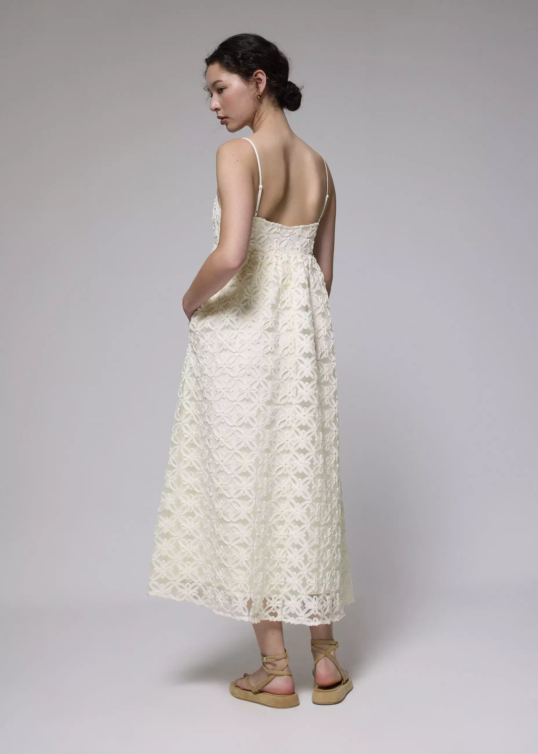 Dress Wanita - Lace Square Neck Fit & Flare Maxi Dress