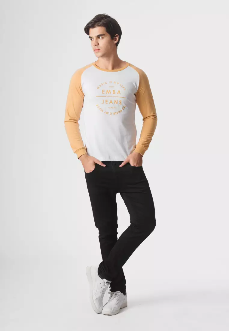 EMBA DENIM - Kaos Raglan Lengan Panjang Regular Fit Bahan Single Jersey Warna Light Brown - Danny