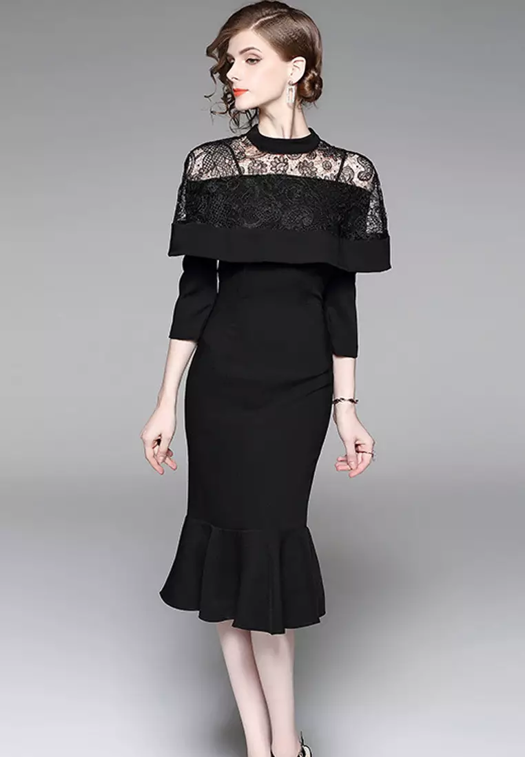 Buy Sunnydaysweety New Lace Stitching Black One Piece Dress UA120503 ...