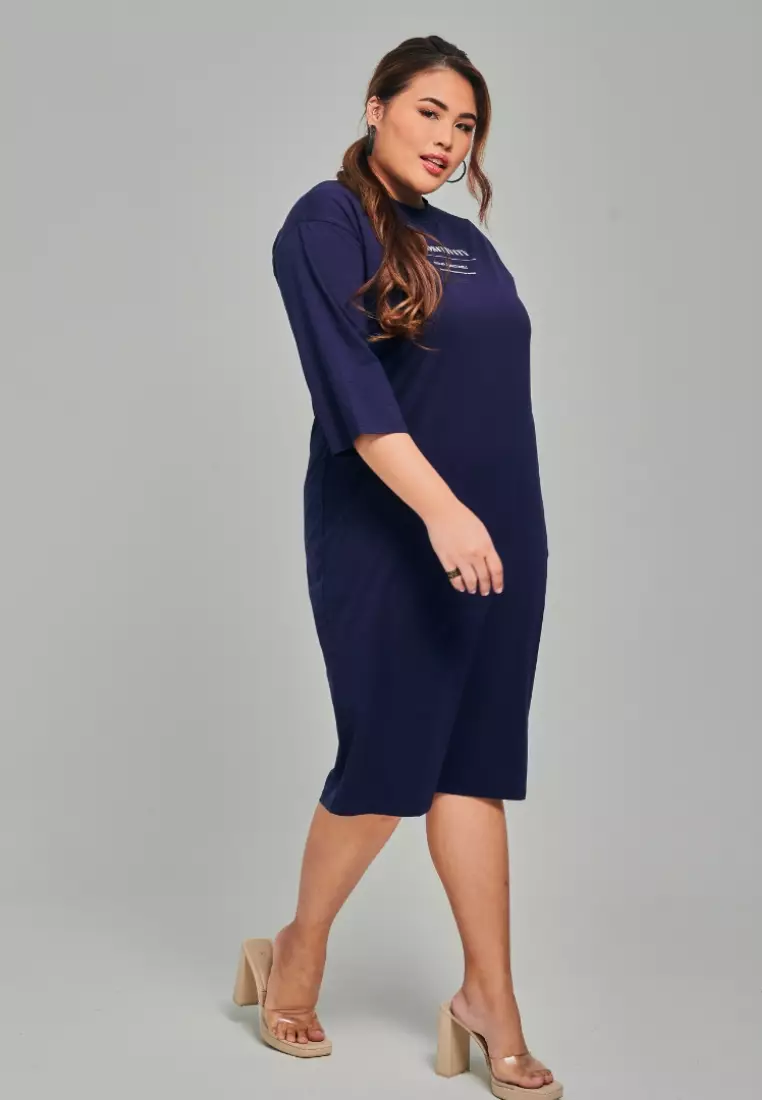 Buy CURVA FABULOUS Smooth Cotton T Shirt Dress Positivity in