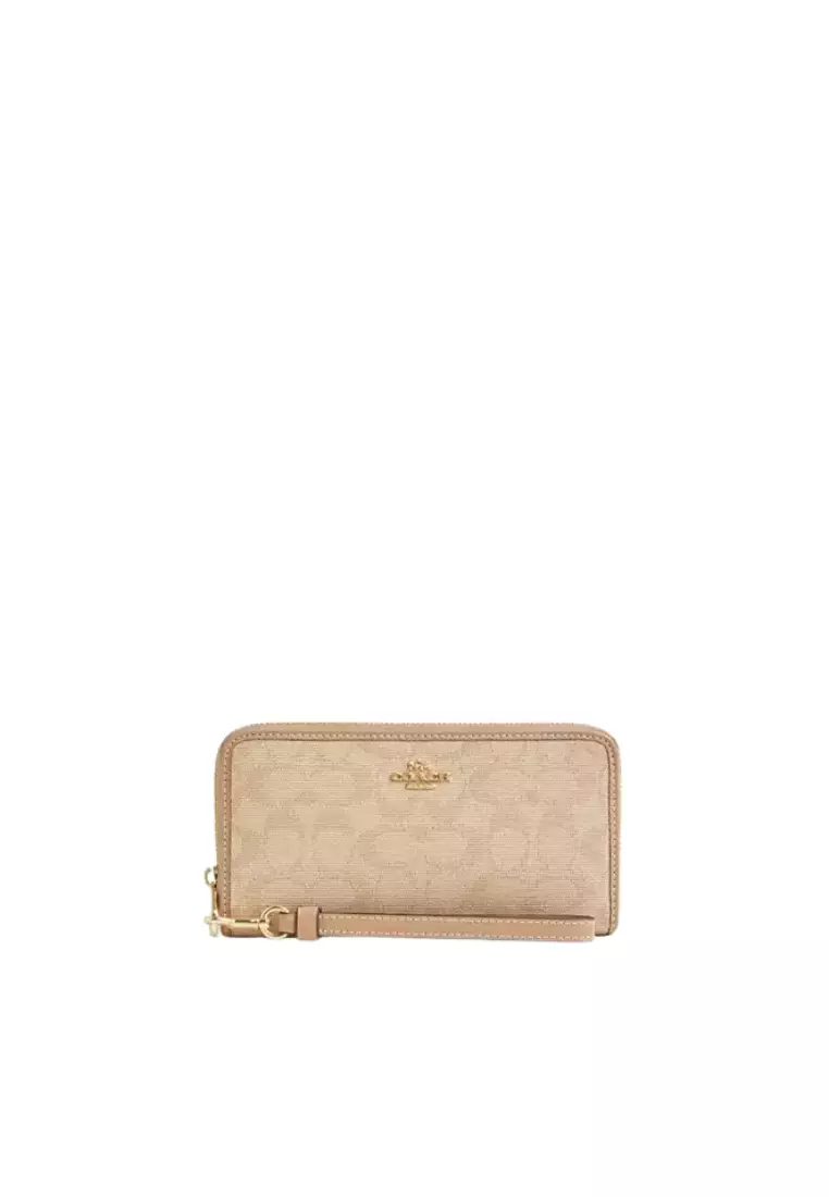 Coach Long Zip Around Wallet Signature Canvas In Dark Natural Multi Cao81