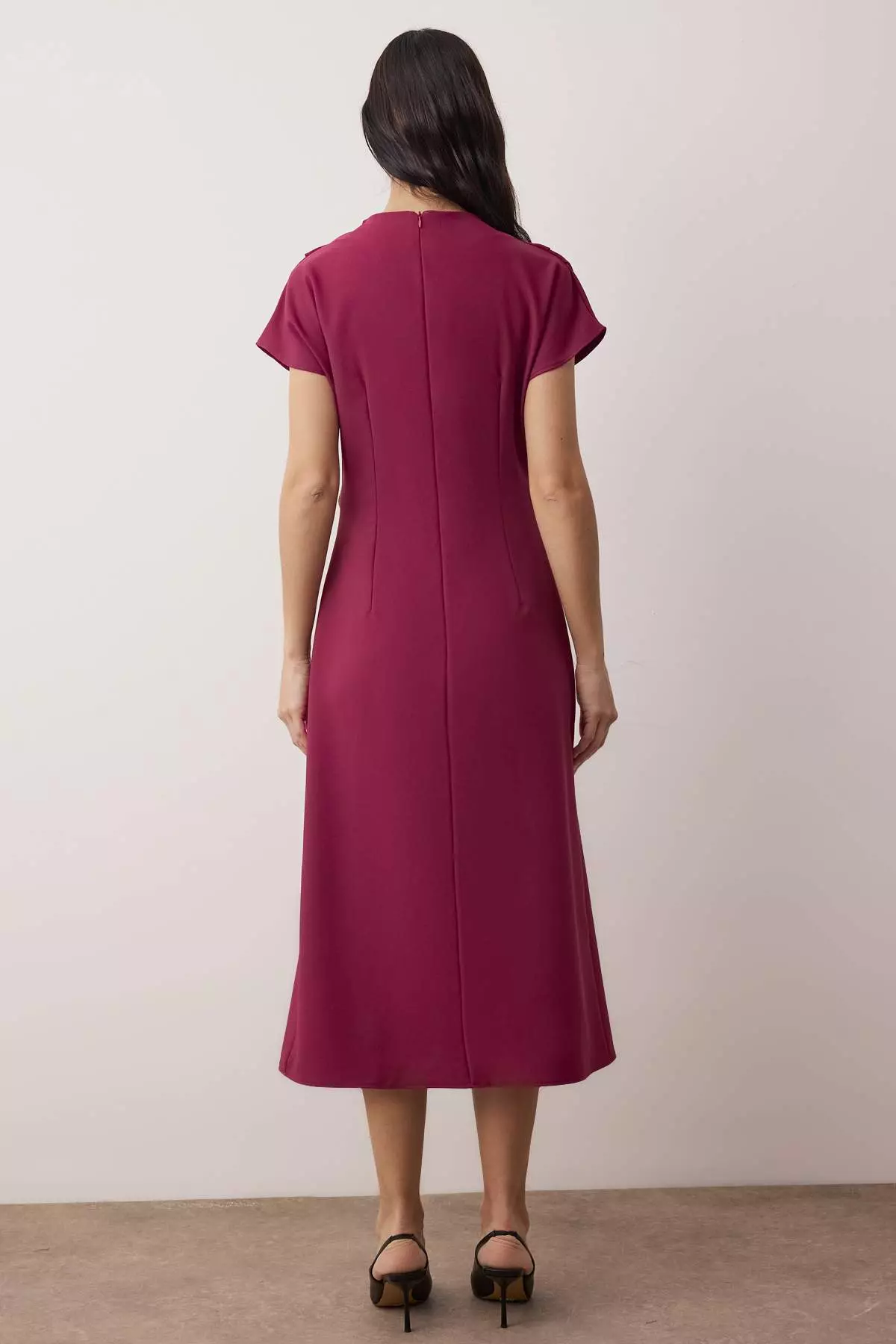 Dark Purple Straight A-Line Shirring / Drape Midi Woven Dress Twoaw25El393