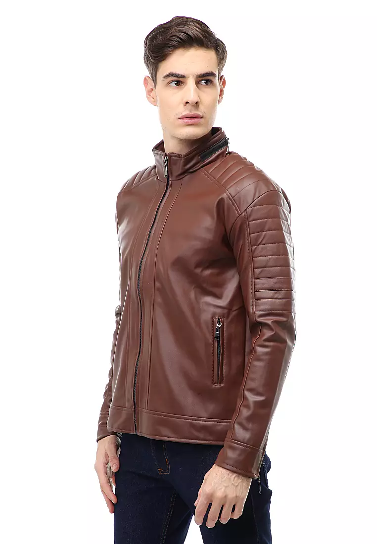 Halbert Outerwear Jaket Kulit Pria Waterproof & Windproof Material Leather ORIGINAL - Dark Brown