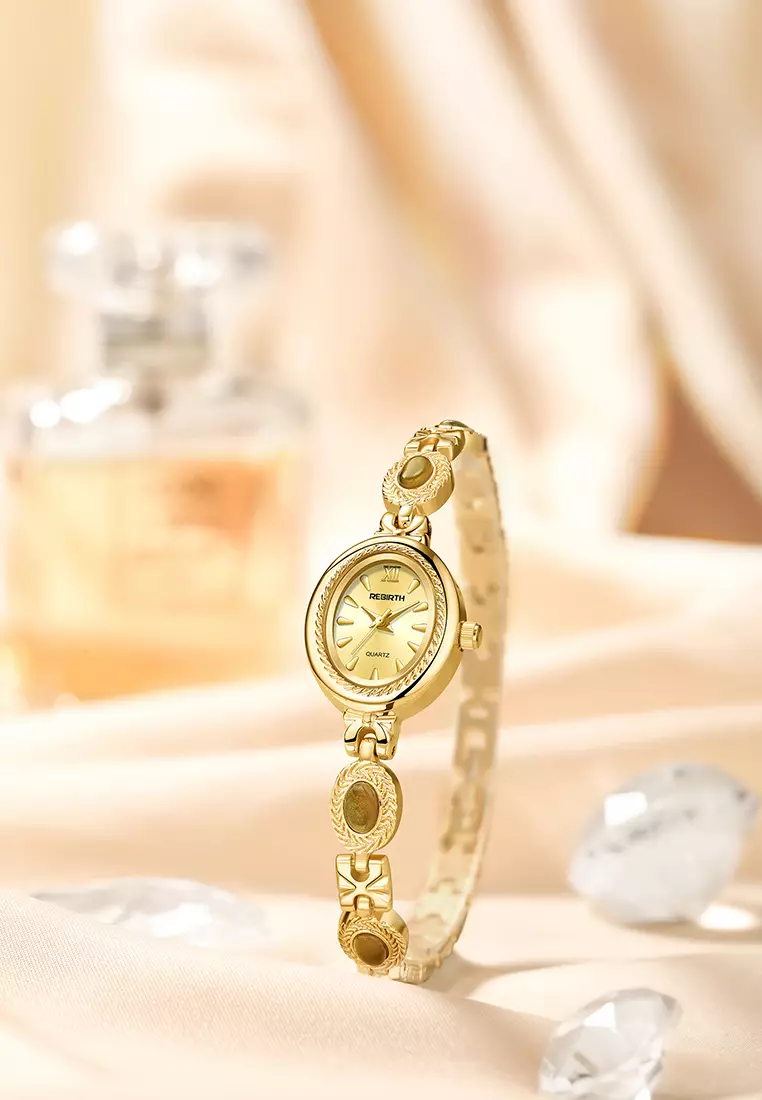 Jam Tangan Wanita Original Korea Style Kuasar Anti Air Tali Stainless Steel Jam Tangan Cewek B016 Gold