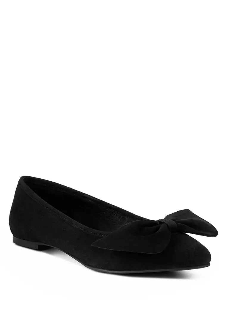 Buy London Rag Black Big Bow Suede Ballerina Flats 2024 Online