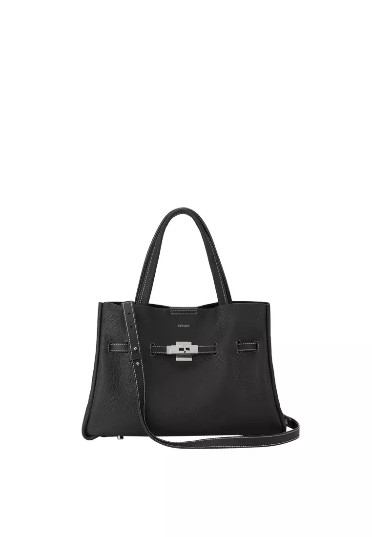 SAOIRSE Soft Structural Belt Tote Bag - Black / Silver