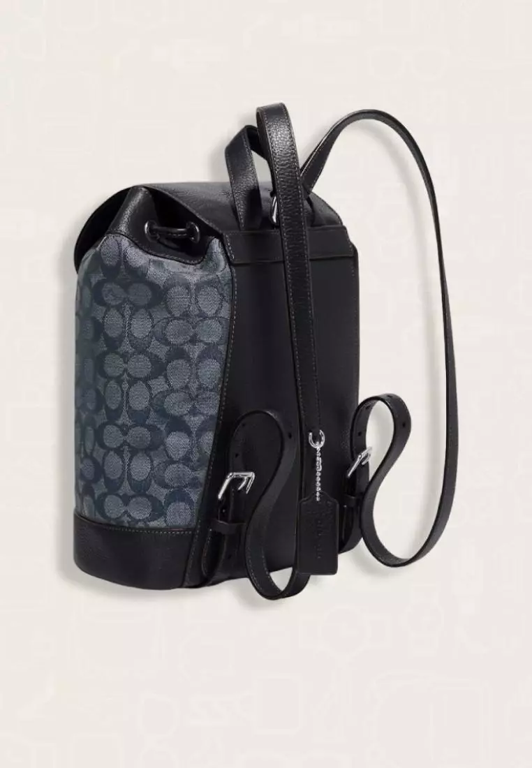 Coach Dempsey Drawstring Backpack In Signature Jacquard With Stripe And Coach Patch Midnight Navy Multi