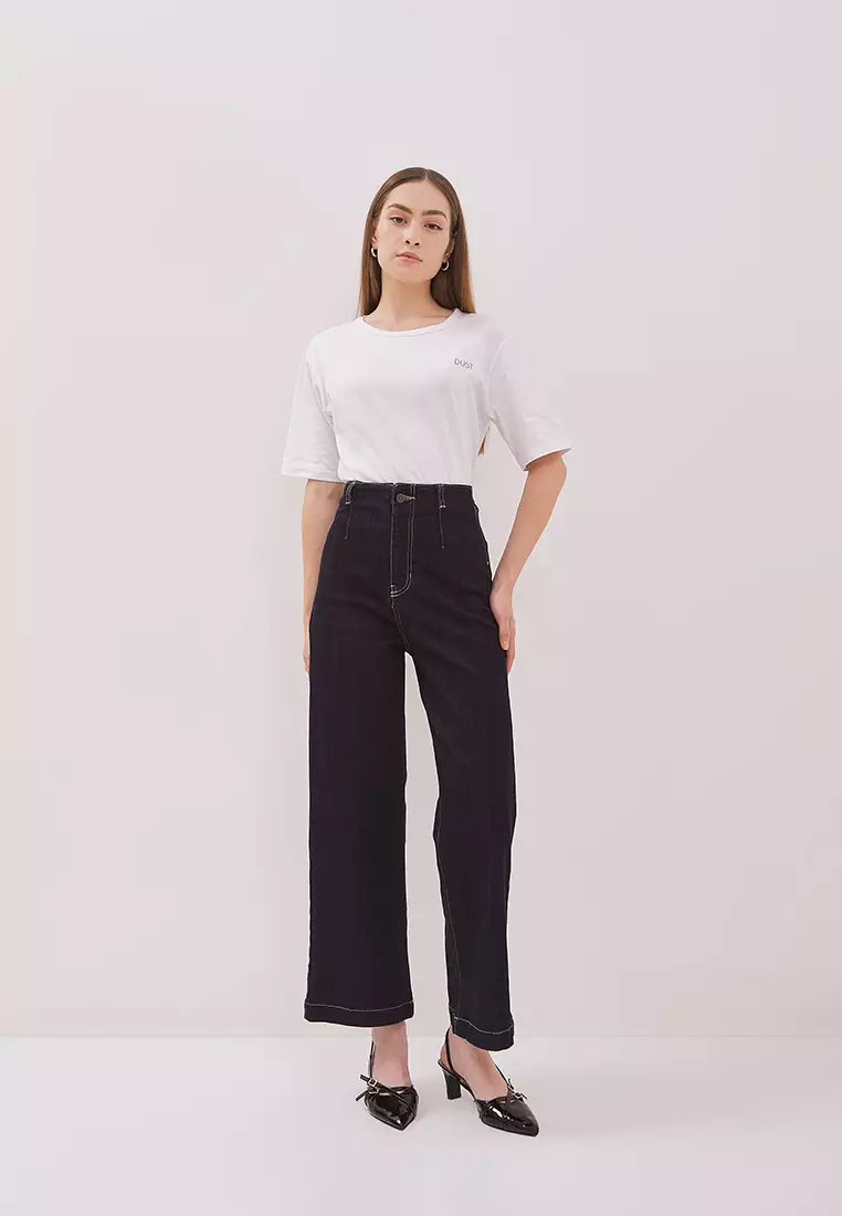 DUST Celana Waistless Baggy Wide Leg Jeans Namara Dark Blue (D.39137)