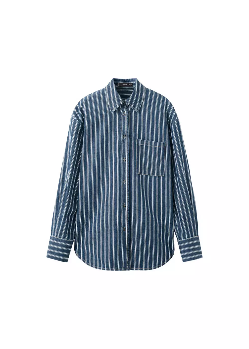 Kemeja denim motif salur