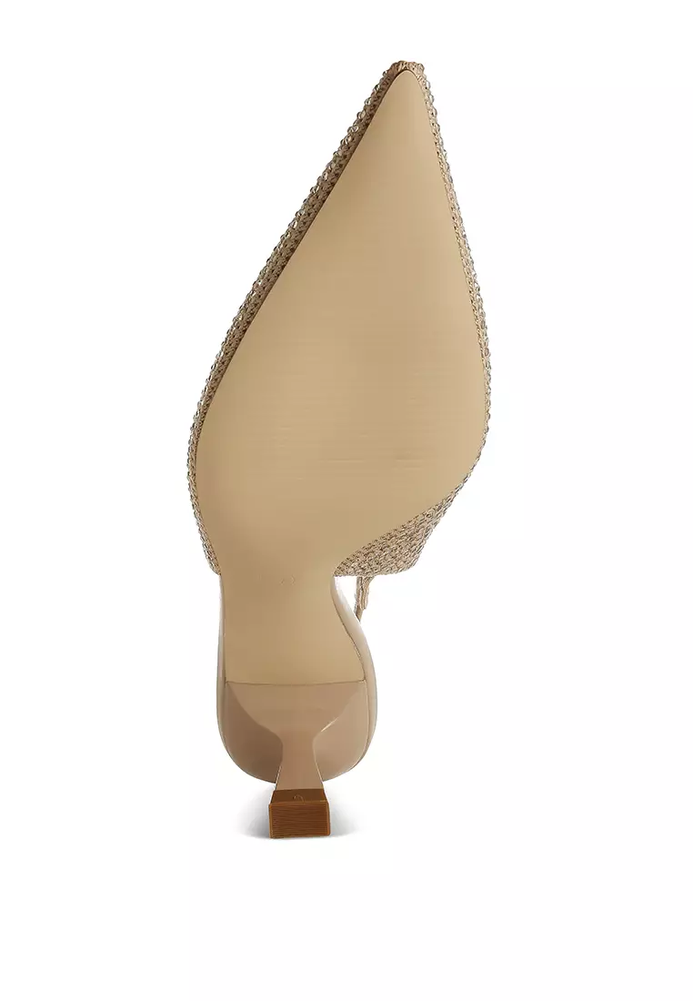 Flyknit Rhinestone Slingback Sandals in Beige