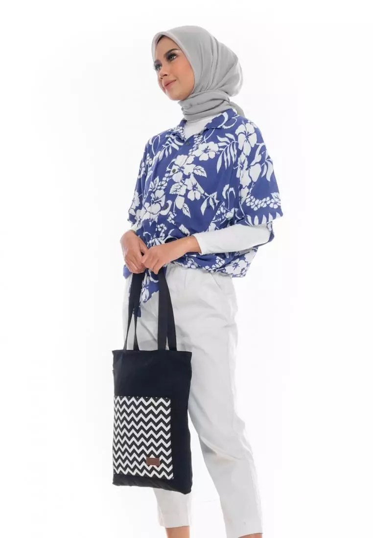 Tote Bag Tas Bahan Kanvas Penutup Resleting - Anna Zig Zag