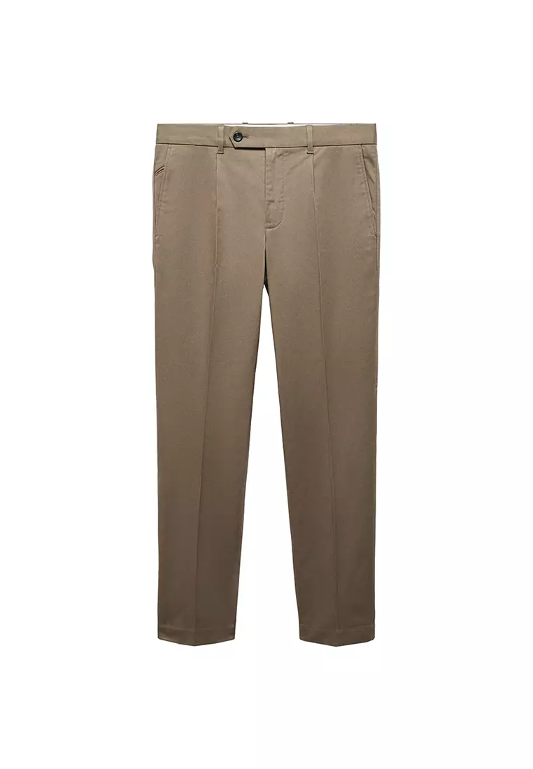 Buy MANGO Man Slim-Fit Cotton Pleated Trousers 2024 Online | ZALORA ...