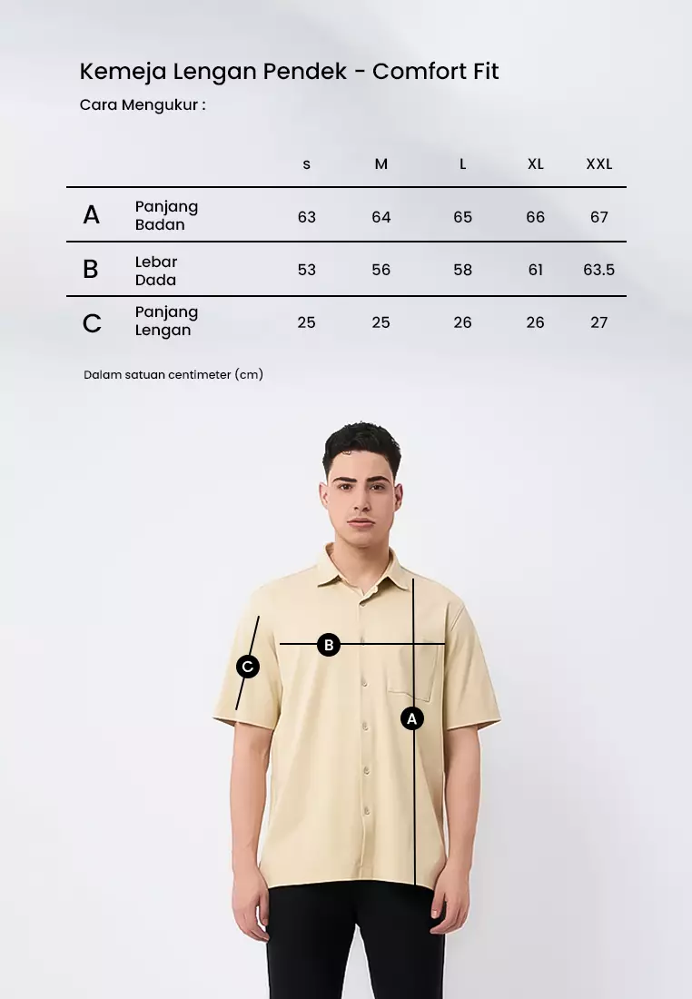 MANZONE - Kemeja Lengan Pendek Interclock Pria Hubner 6 Comfort Fit - Beige Warna Beige