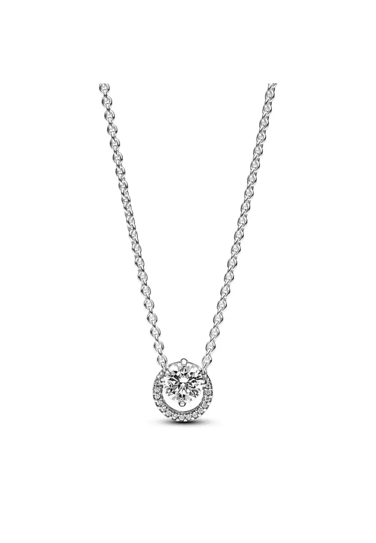Sparkling Round Halo Pendant Collier Necklace