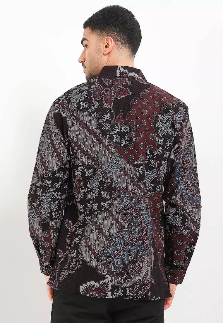 Kemeja Lengan Panjang Pria Reguler Fit Full Furing Gonzalo Black Dobby Premium