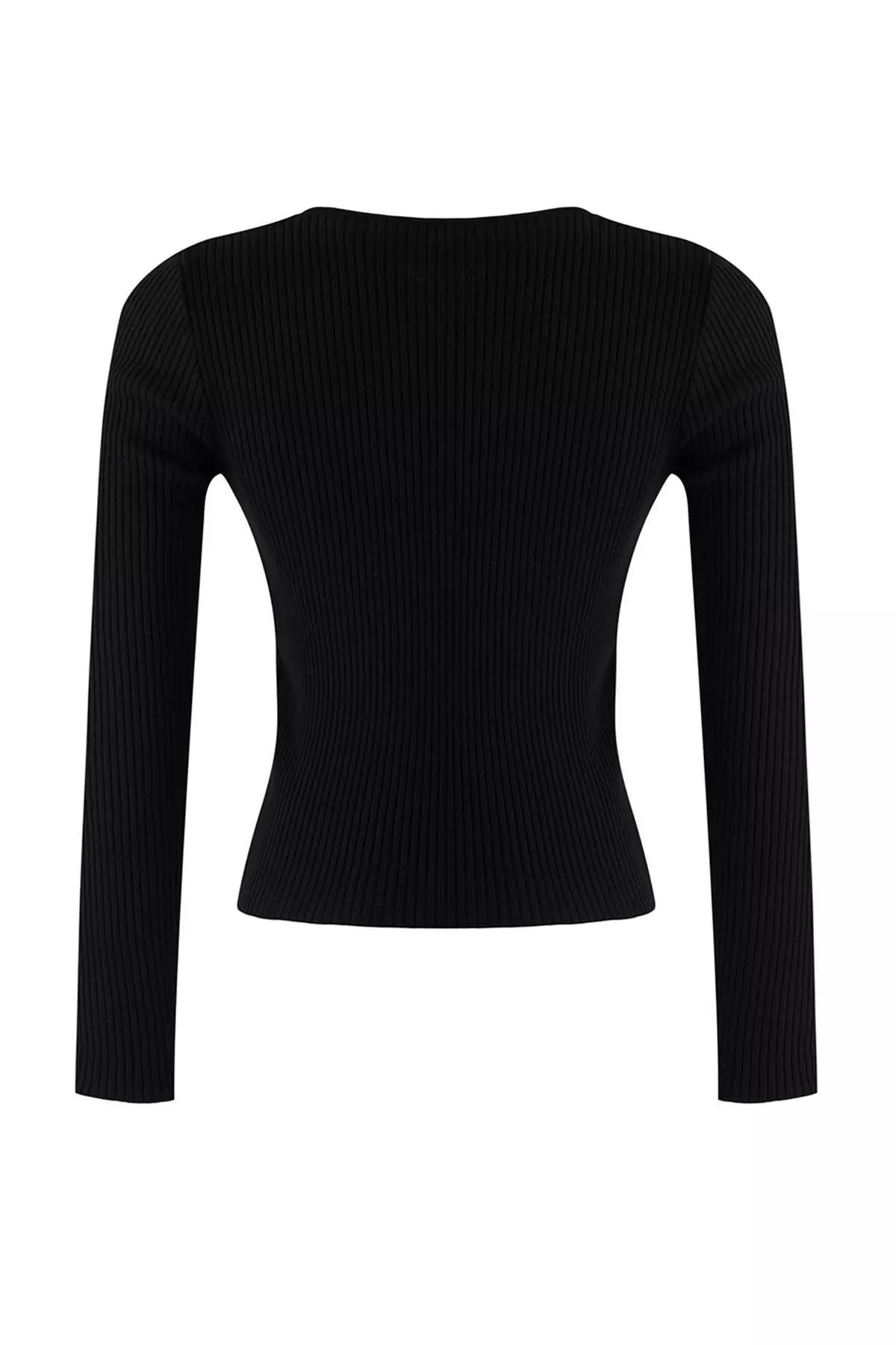 Black Mercerized Look Ribbed Knitwear Cardigan