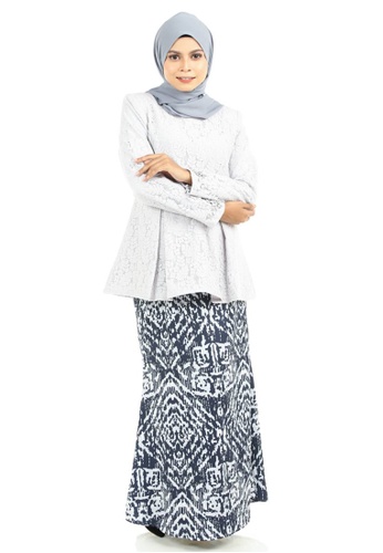Arwa Kurung Lace Peplum With Batik Motifs Skirt from Ashura