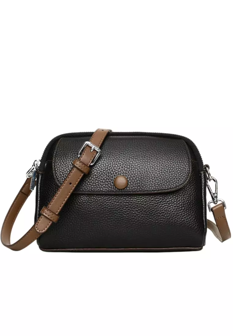 Litchi pattern head layer cowhide shoulder oblique backpack