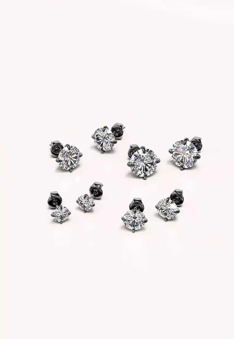 Solid Silver Mary Anne Crystal Stud Earrings In Black Gold