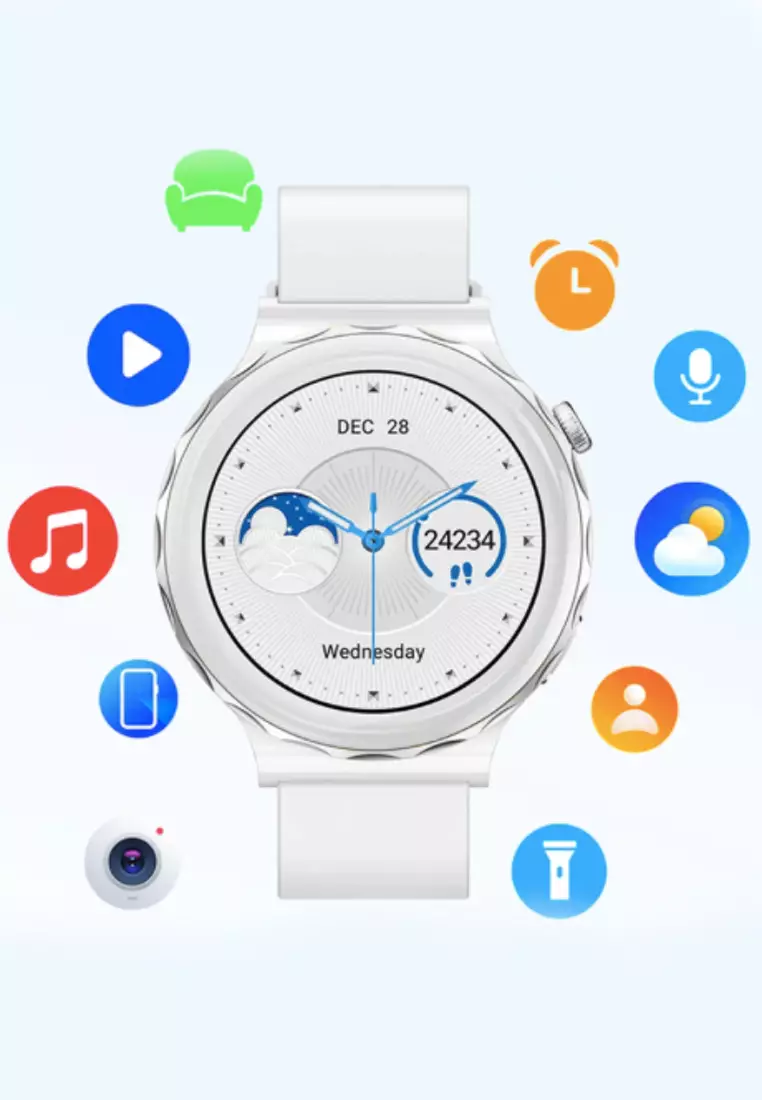 中性白色智能手錶ios/android + 1免費的白色橡膠錶帶