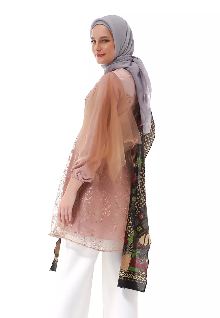 Tunik Long Slevee Motif Batik Atasan Wanita Stlye Premium High Quality - Brown