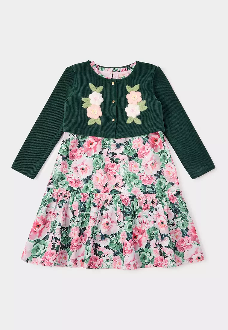 Lily Floral Print Dress and Knitted Cardigan Set