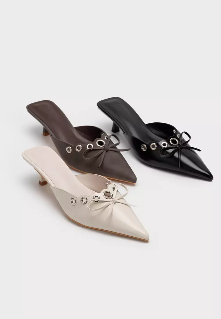 尖头镂空装饰中跟穆勒鞋