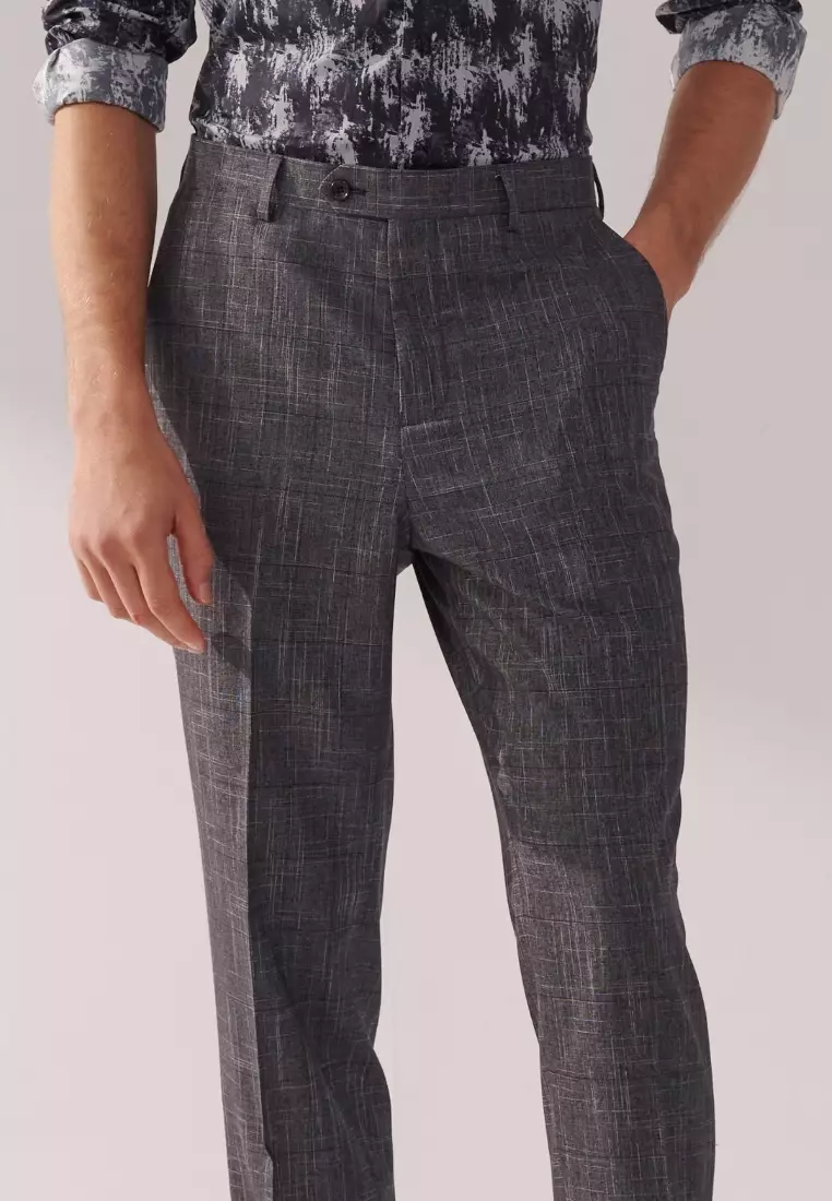 Dark Grey textured Slim Trousers