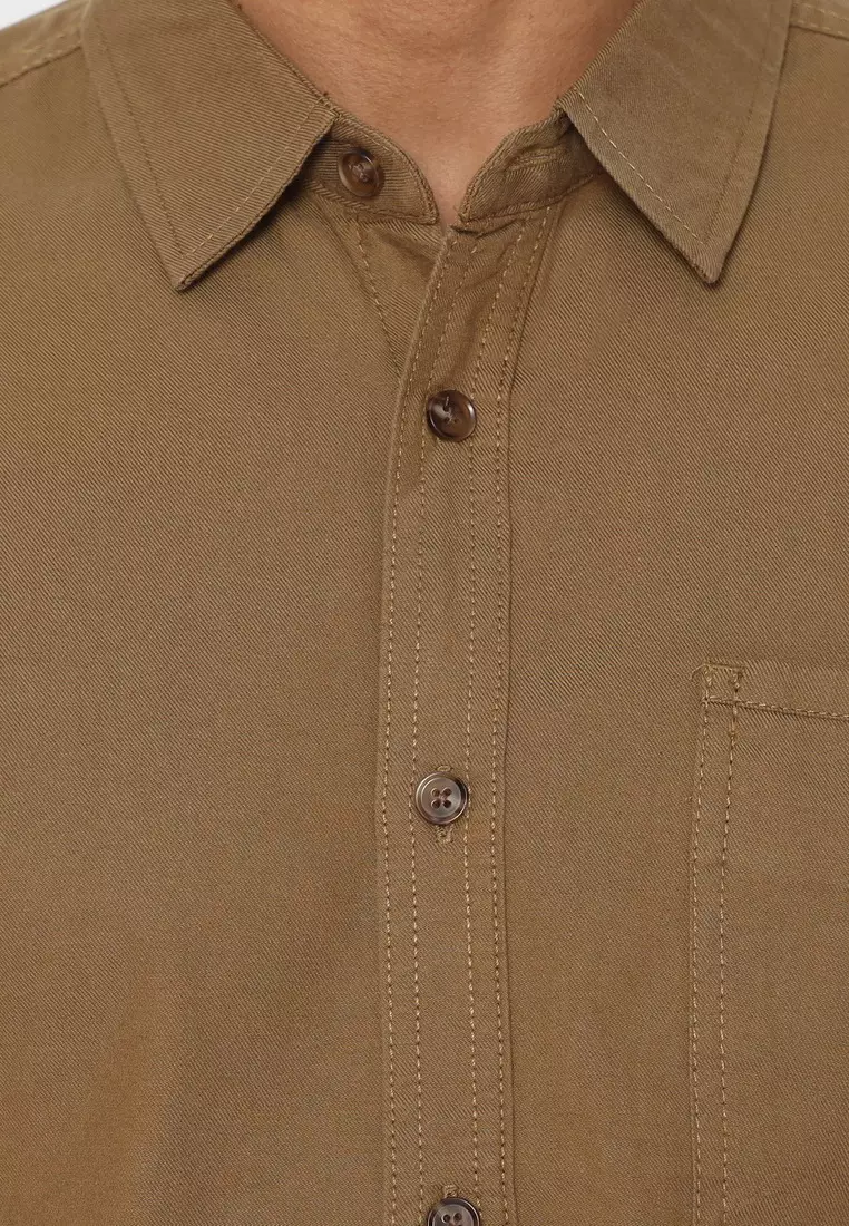 POLICE Kemeja Polos Cotton Coklat Regular Fit Pria