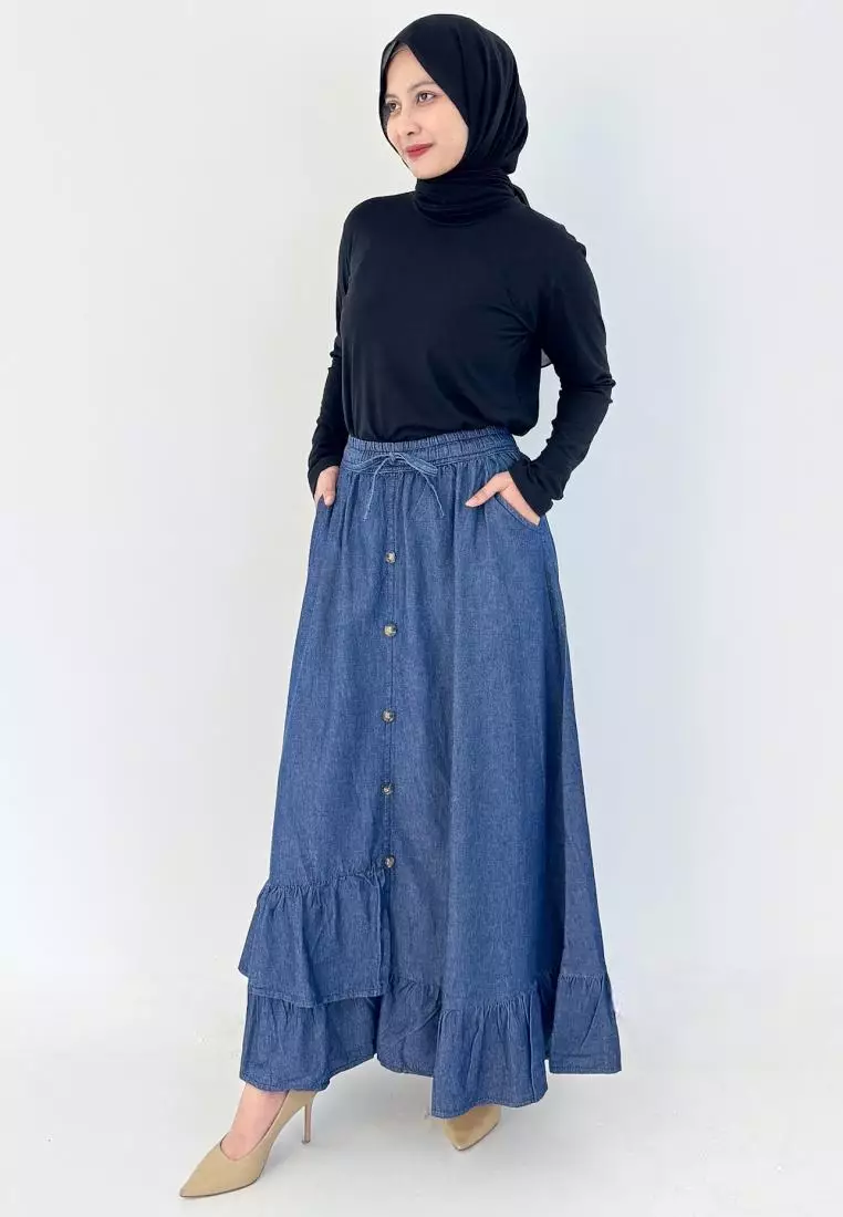 Inara Denim Skirt (Rok Panjang Soft Jeans A-Line) Dark Blue